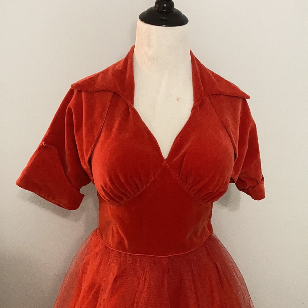Blood Orange Vintage Velvet and Tulle Ballgown w/ matching Bolero prom - Picture 2 of 11
